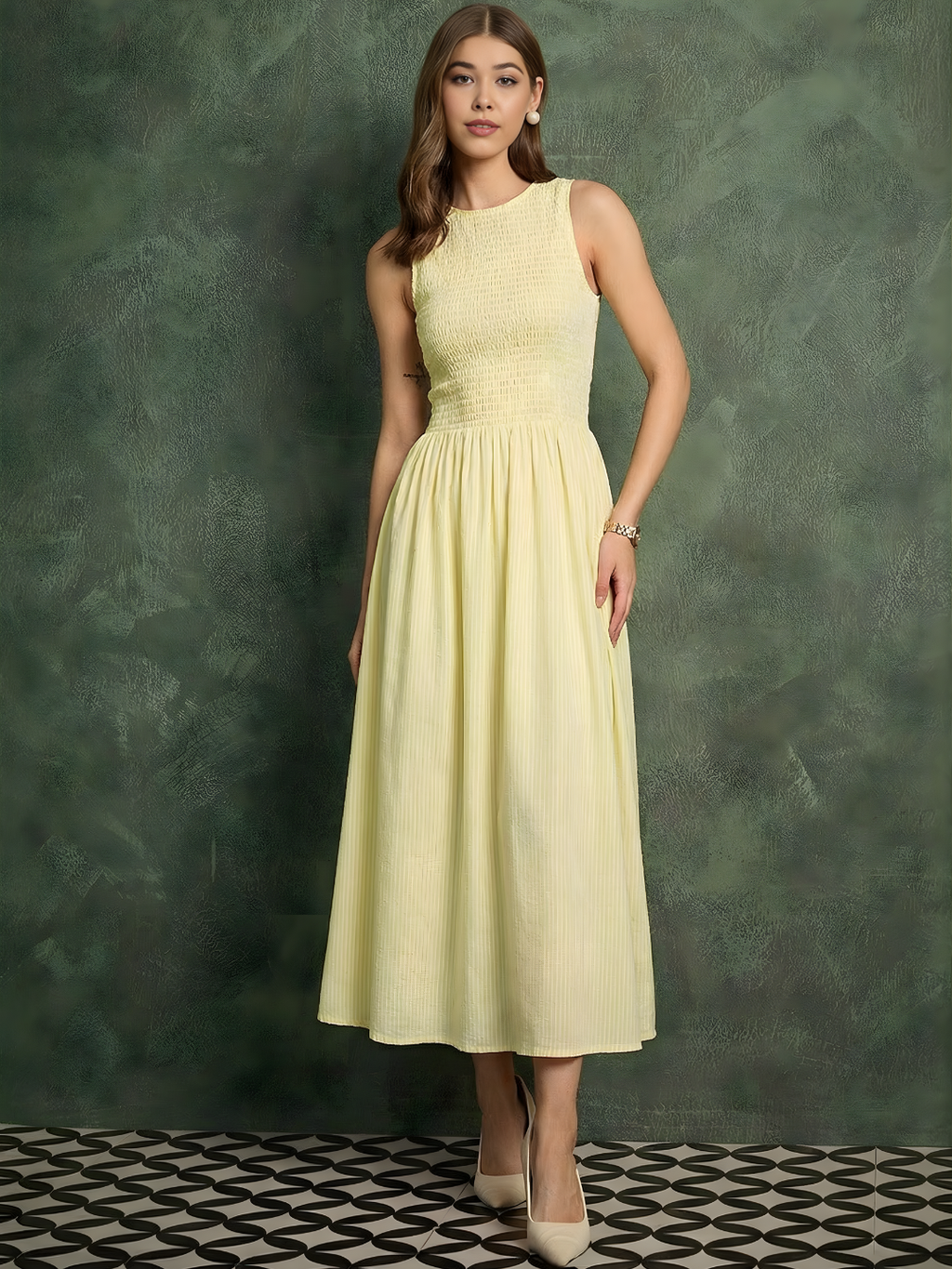 Pure Cotton Smocked Midi Dress
