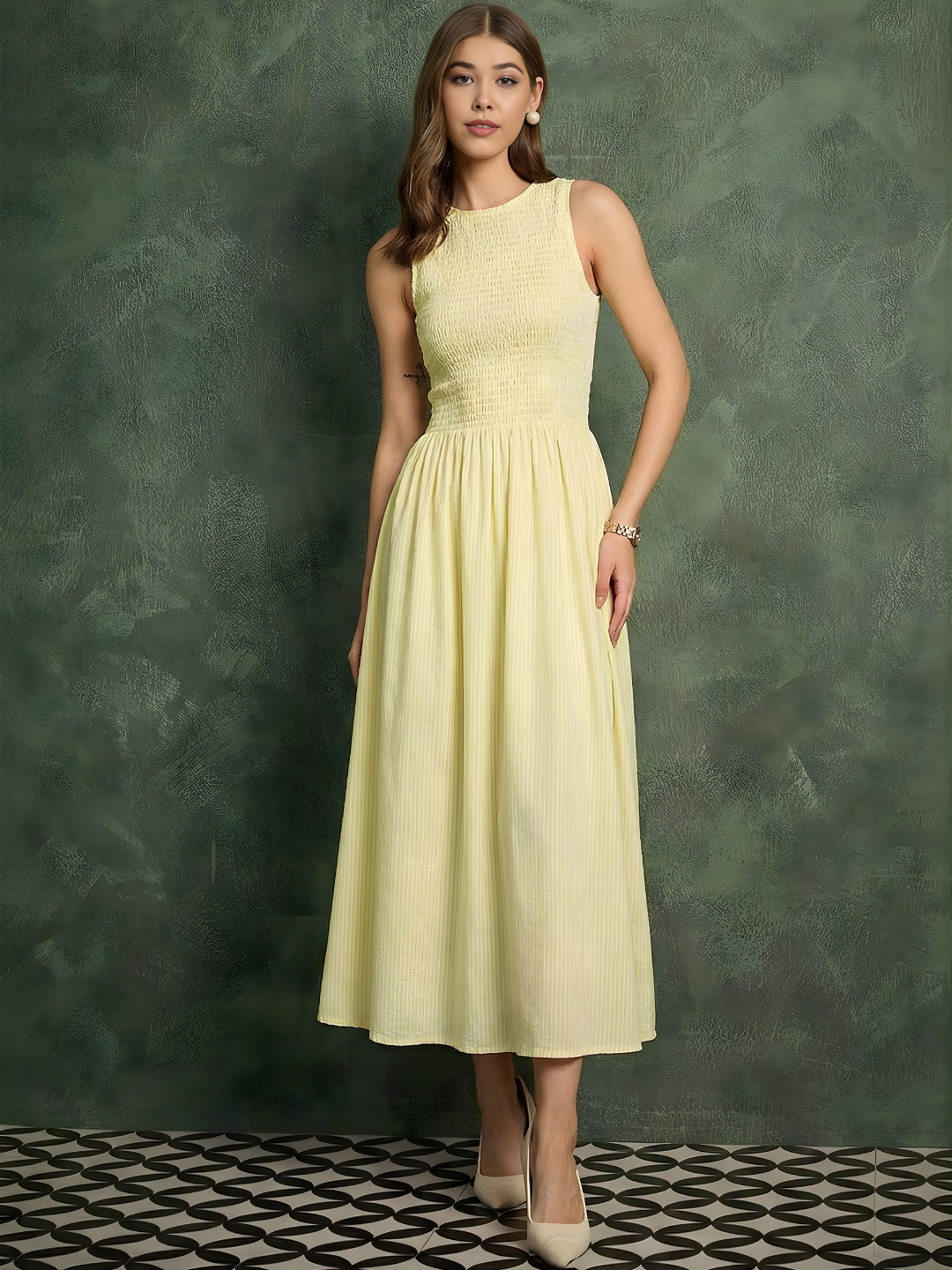 Pure Cotton Smocked Midi Dress