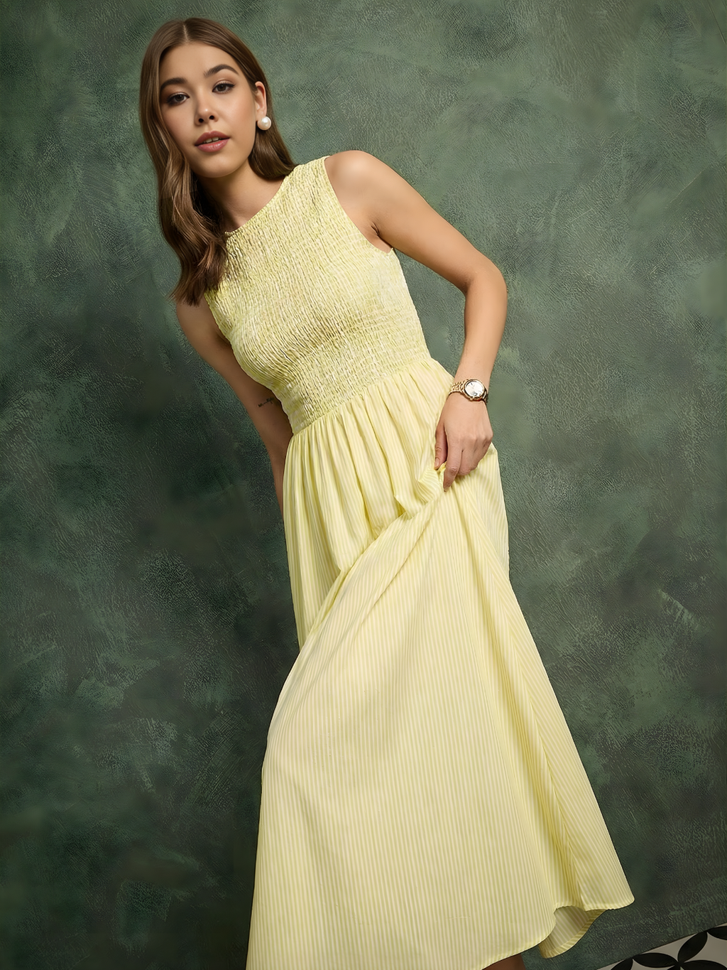 Pure Cotton Smocked Midi Dress