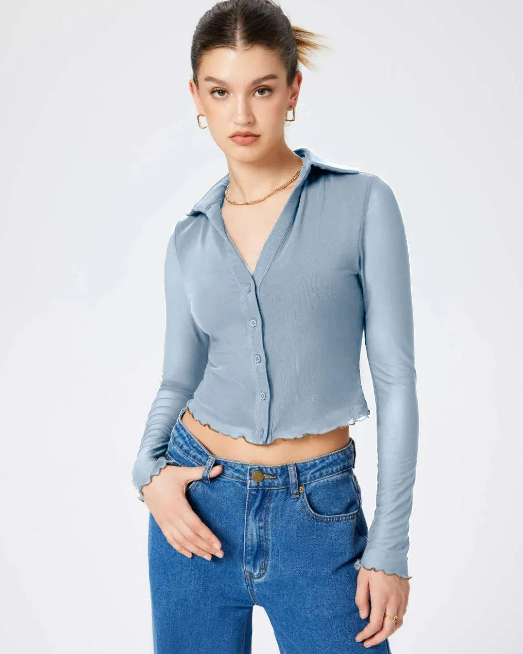 Collared Button Up Full Sleeve Dusty Blue Shirt
