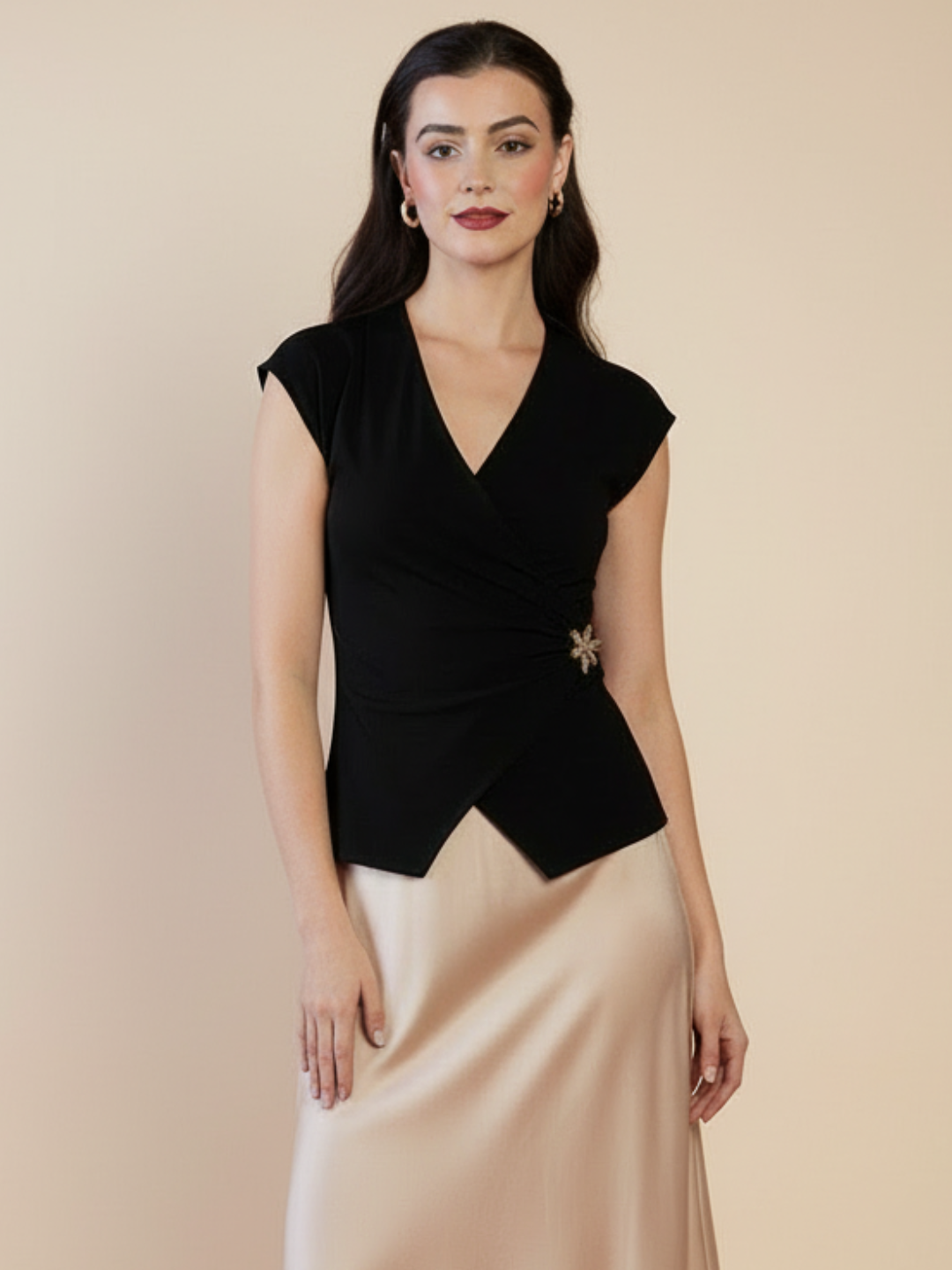 Stretchable Gold Accent Wrap Top - Pinkkup