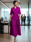 Pure Cotton Flared Shirt Dress With Belt - Pinkkup