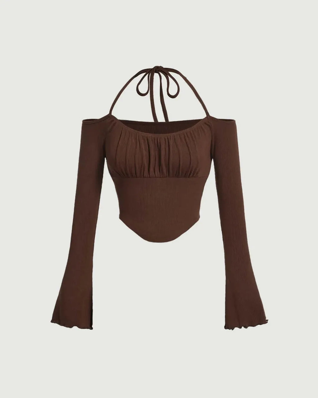 Tie Around Corset Off Shoulder Top In Chocolate Fonde