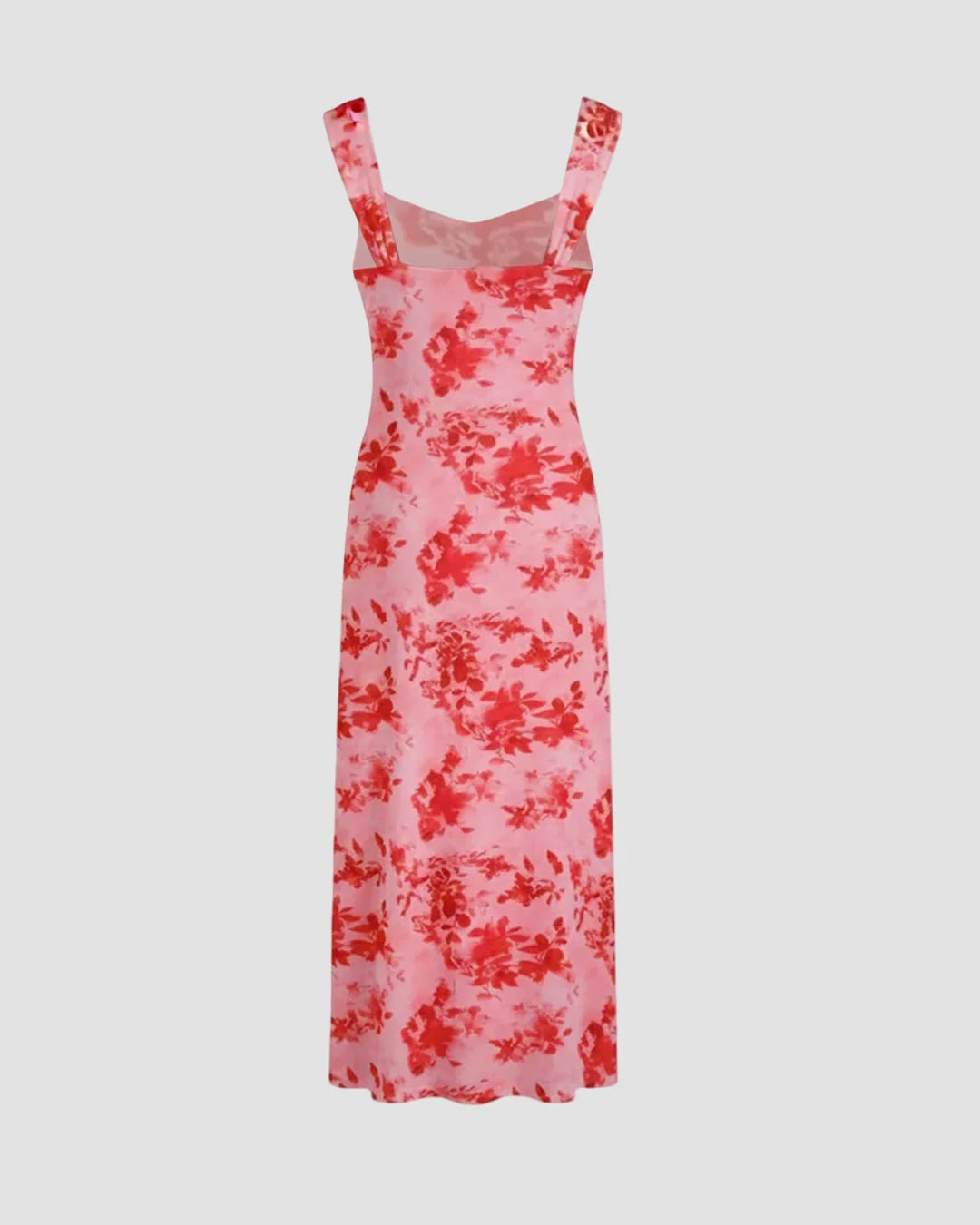 Mesh Square Neck Floral Bowknot Midi Dress in Rose