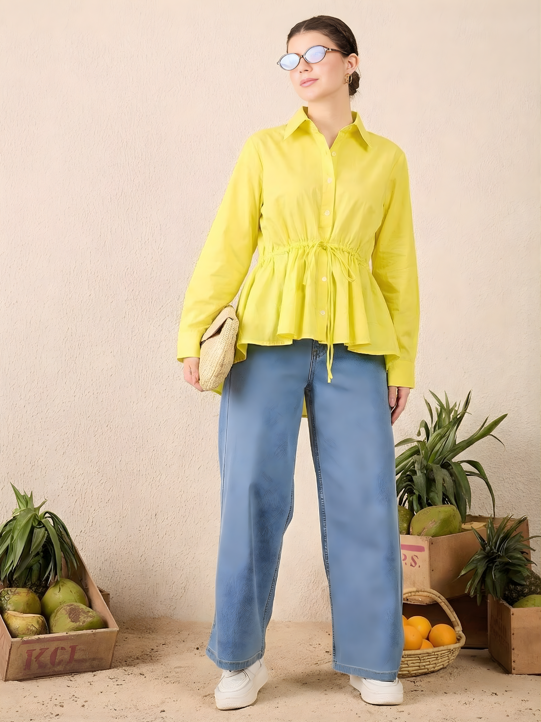 Pure Cotton Drawstring Peplum Shirt