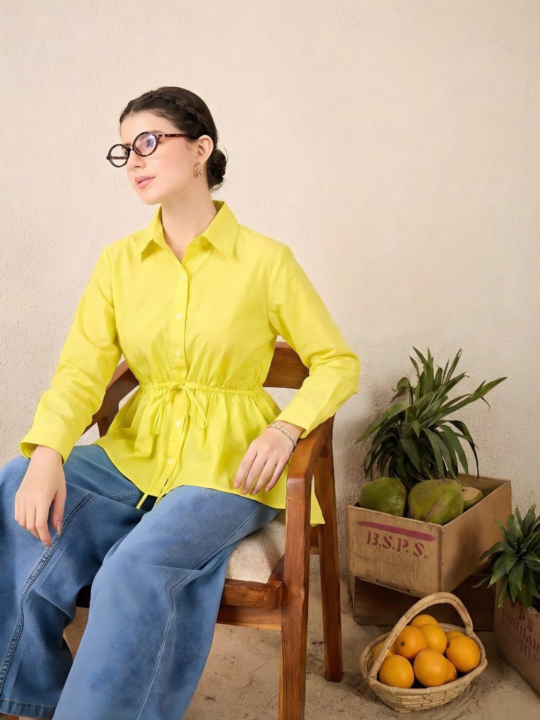 Pure Cotton Drawstring Peplum Shirt