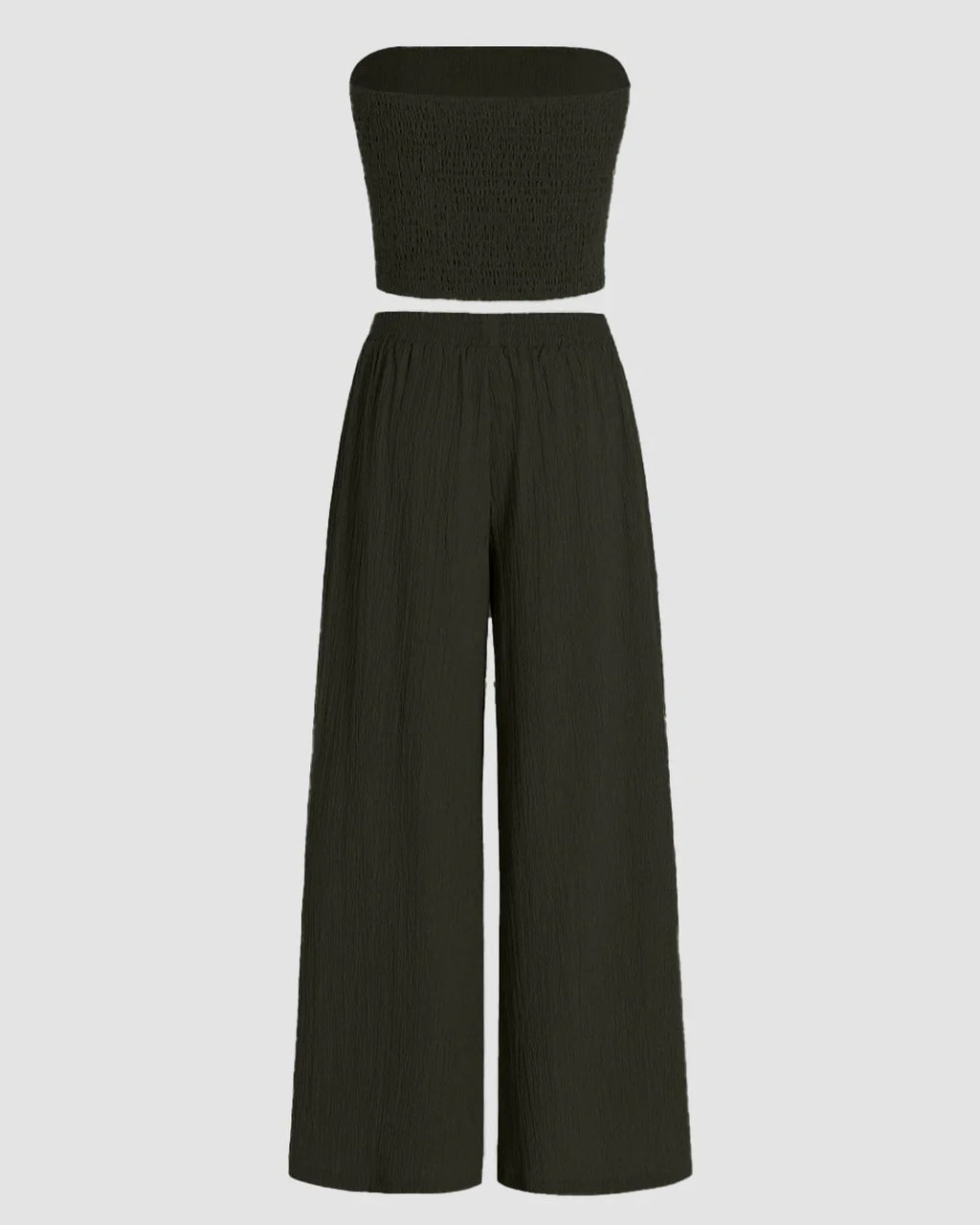 Off Shoulder Crop Top And Wide Leg Pant In Olive Green