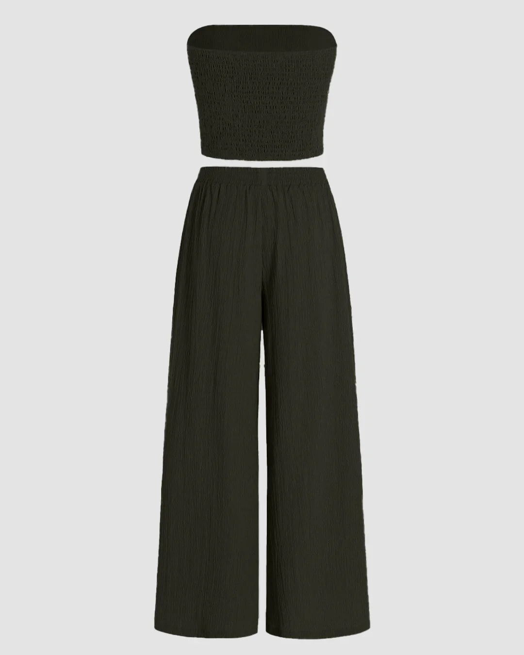 Off Shoulder Crop Top And Wide Leg Pant In Olive Green