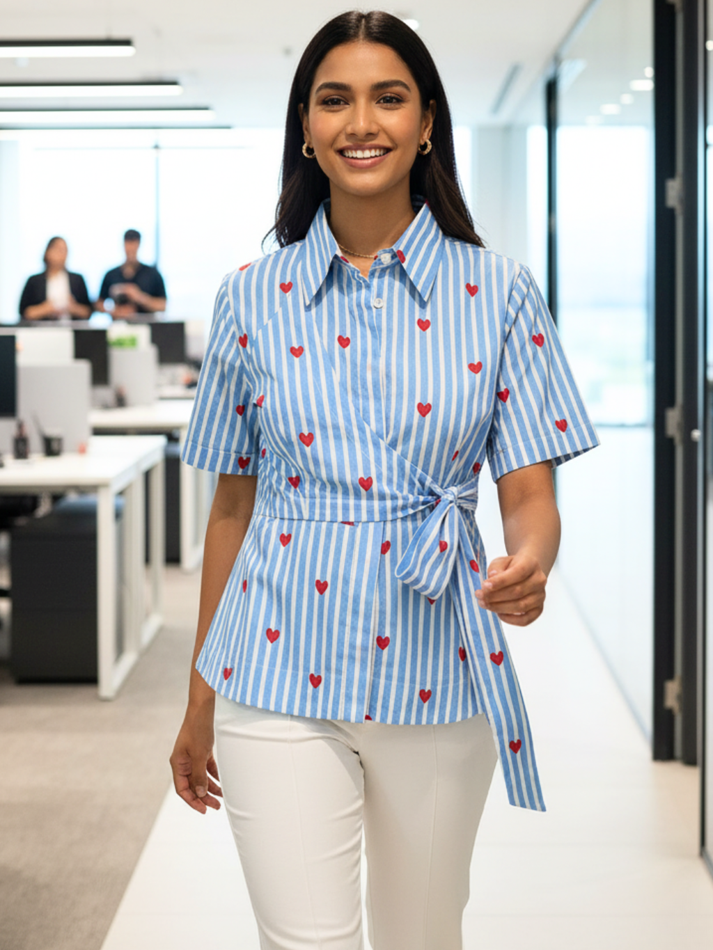 Pure Cotton Waist Tie-Up Shirt - Pinkkup
