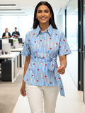 Pure Cotton Waist Tie-Up Shirt - Pinkkup