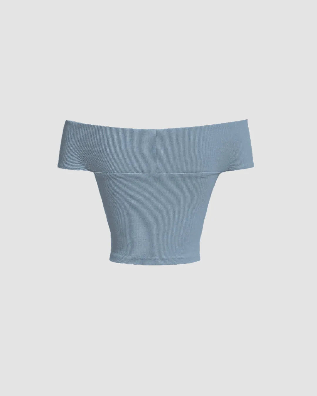 Off-Shoulder Soft Ribbed Knit Crop Top In Dusty Blue