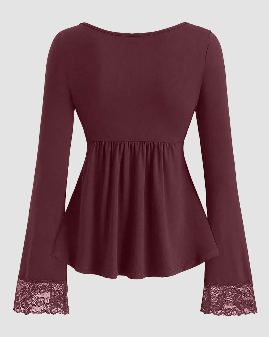 Loose Fit Long Sleeve Pleated Hem Casual Top in Maroon