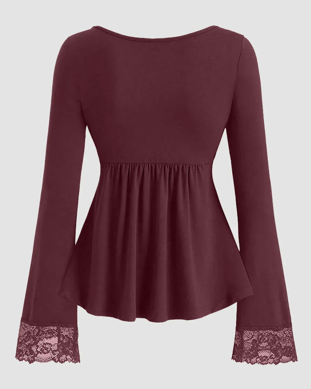 Loose Fit Long Sleeve Pleated Hem Casual Top in Maroon