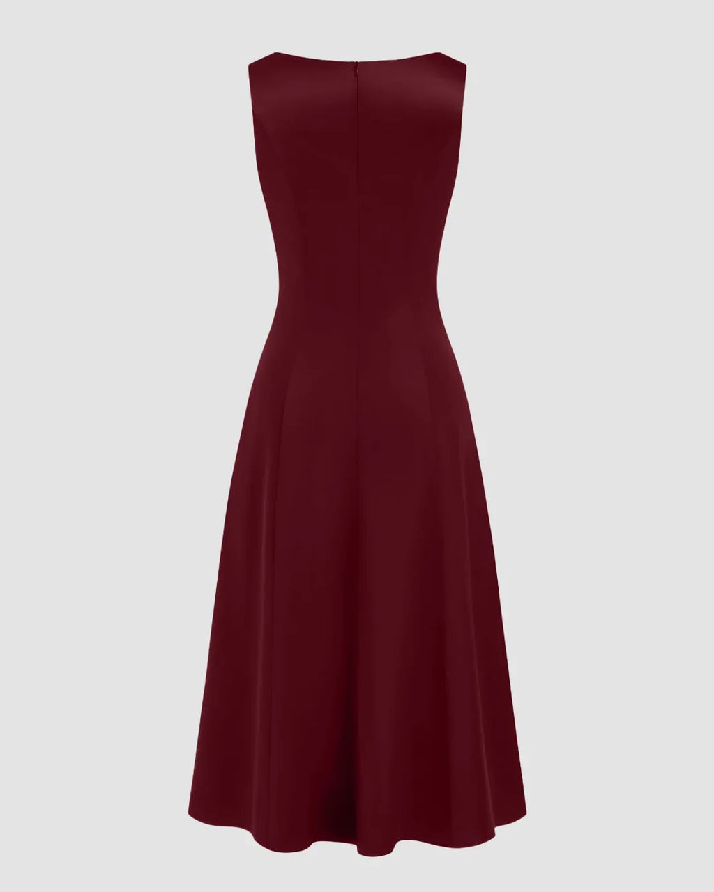 Satin Boat Neck Cinched Waist Midi Dress in Red