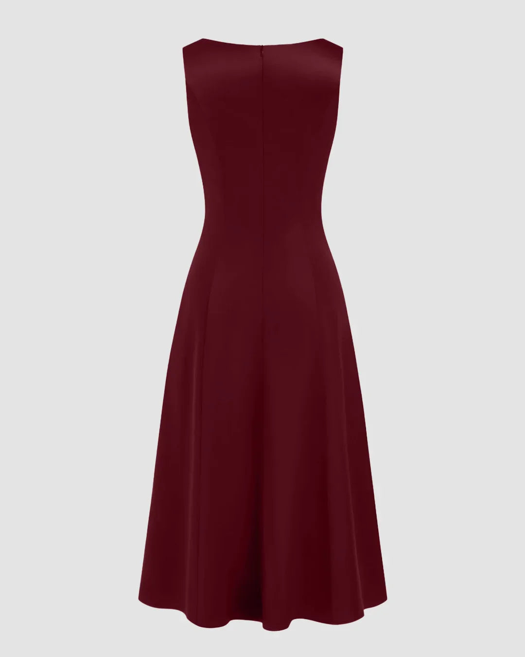 Satin Boat Neck Cinched Waist Midi Dress in Red