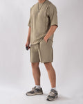 Men Solid Terry Olive Co-Ord Set