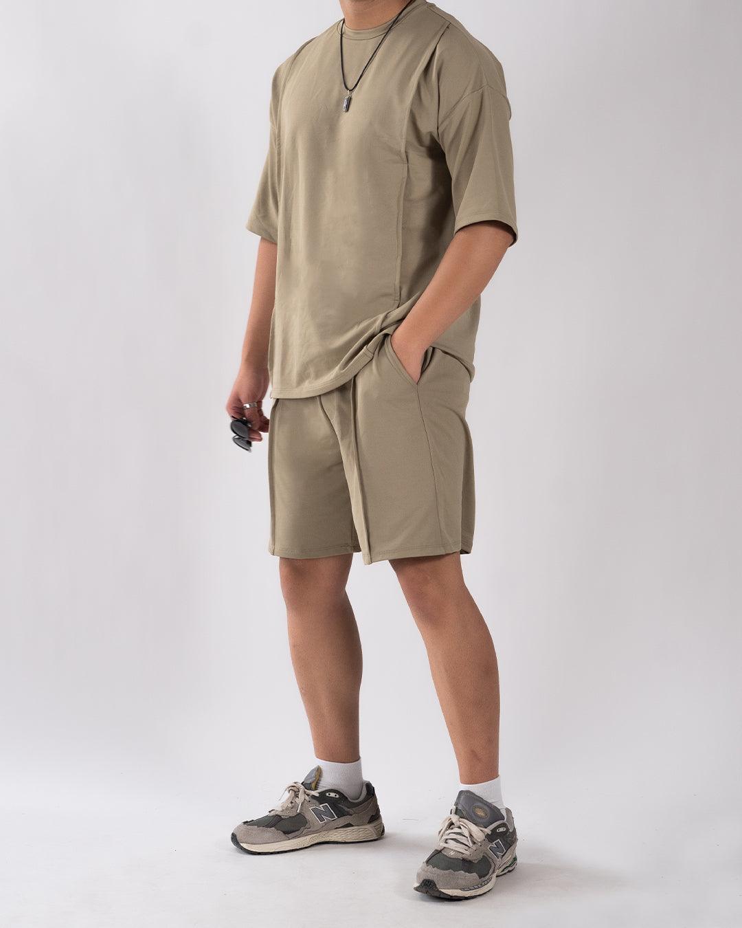 Men Solid Terry Olive Co-Ord Set