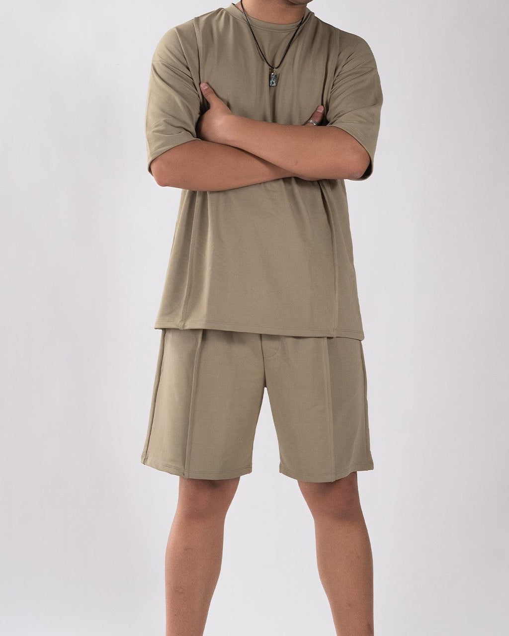 Men Solid Terry Olive Co-Ord Set