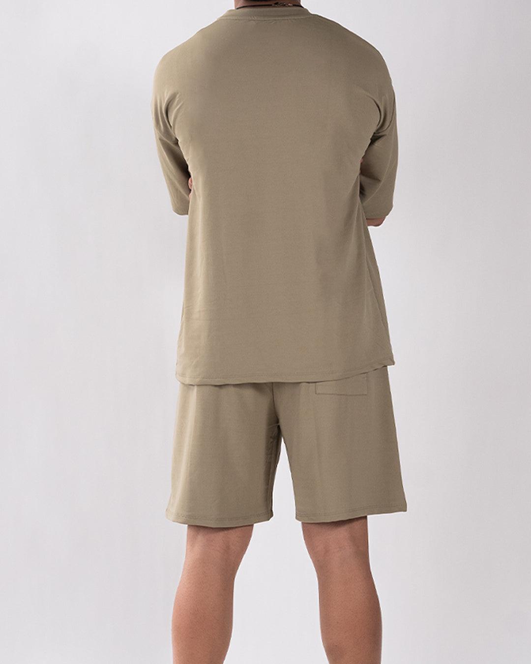 Men Solid Terry Olive Co-Ord Set