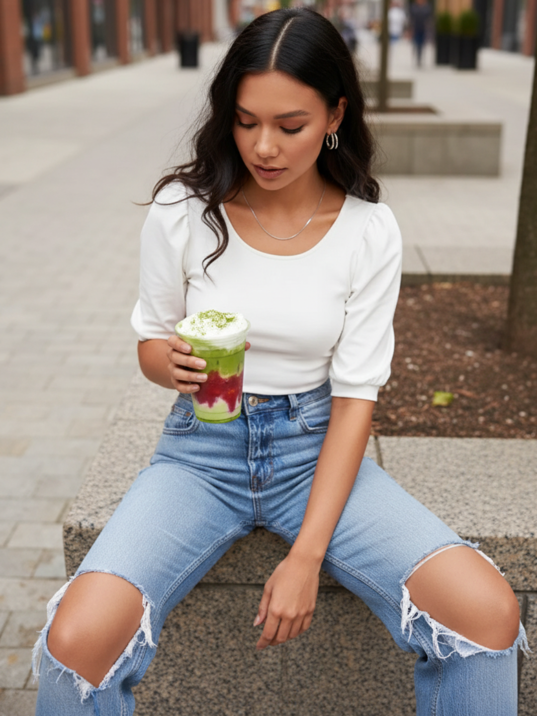Cotton Solid Stretchable Round Neck Puff Sleeve Top - Pinkkup