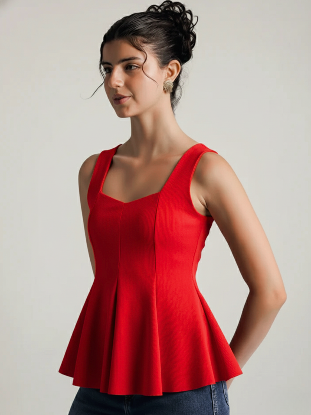 Stretchable Ribbed Peplum Top