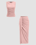 Sleeveless Ruched Top & Midi Skirt Set in Rose