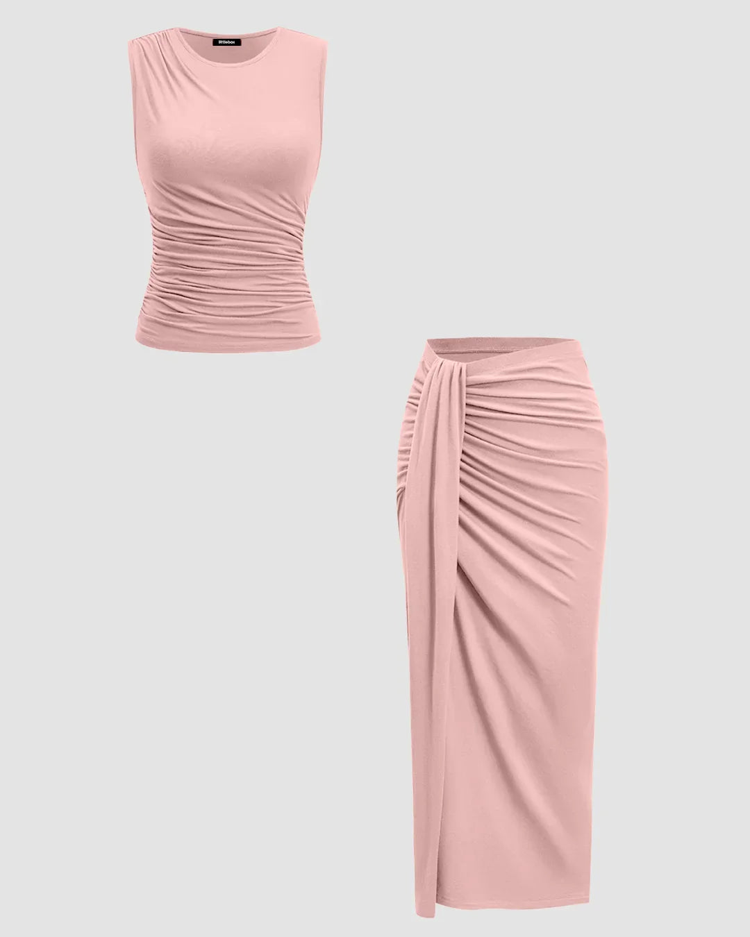 Sleeveless Ruched Top & Midi Skirt Set in Rose