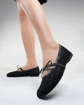 Round Toe Lace Casual Ballet Flats in Black