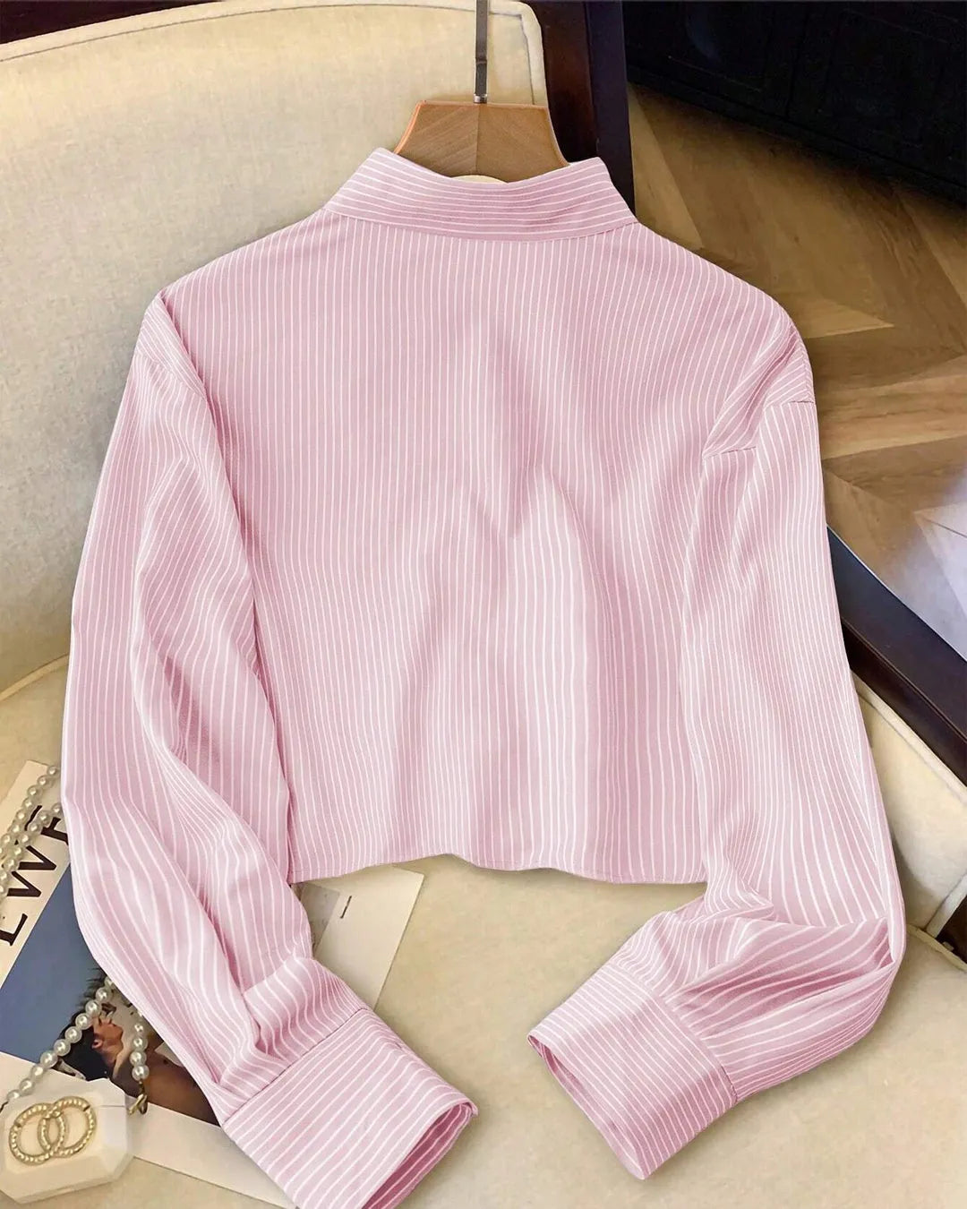 Striped Crop Shirt with Button Front and Collar