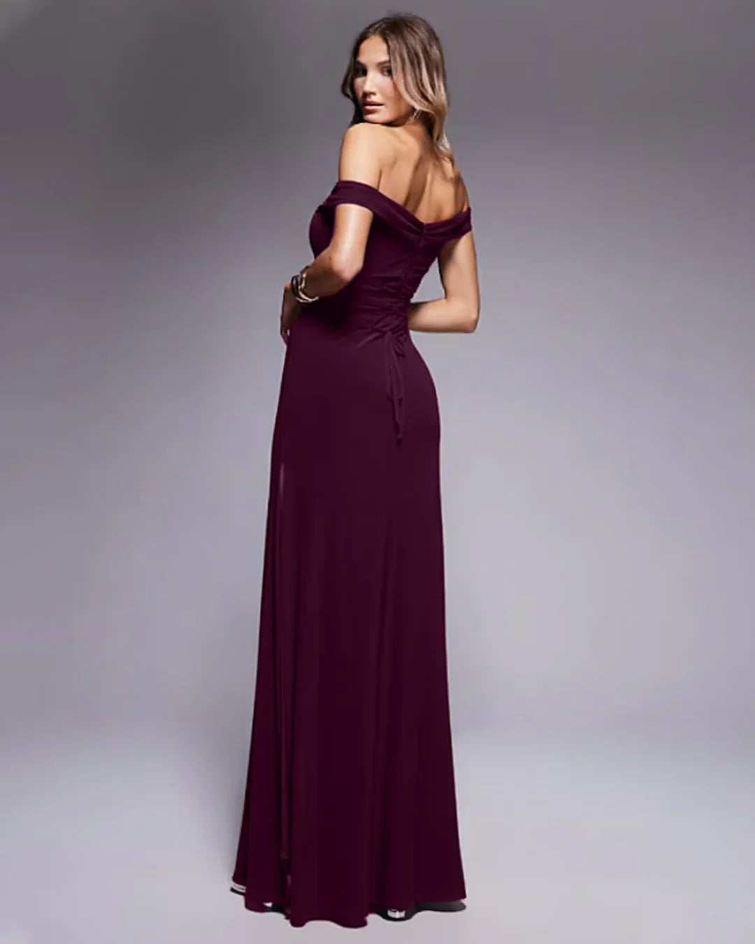 Twist shoulder with lace up back maxi dress in Maroon