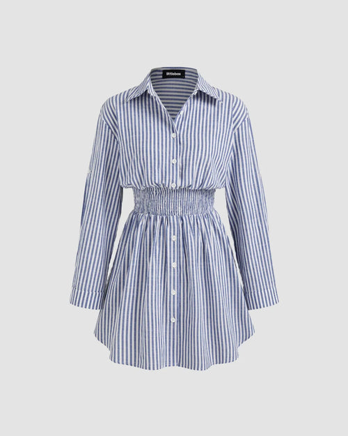 Classic Blue and White Striped Button-Up Shirt Dress for Women