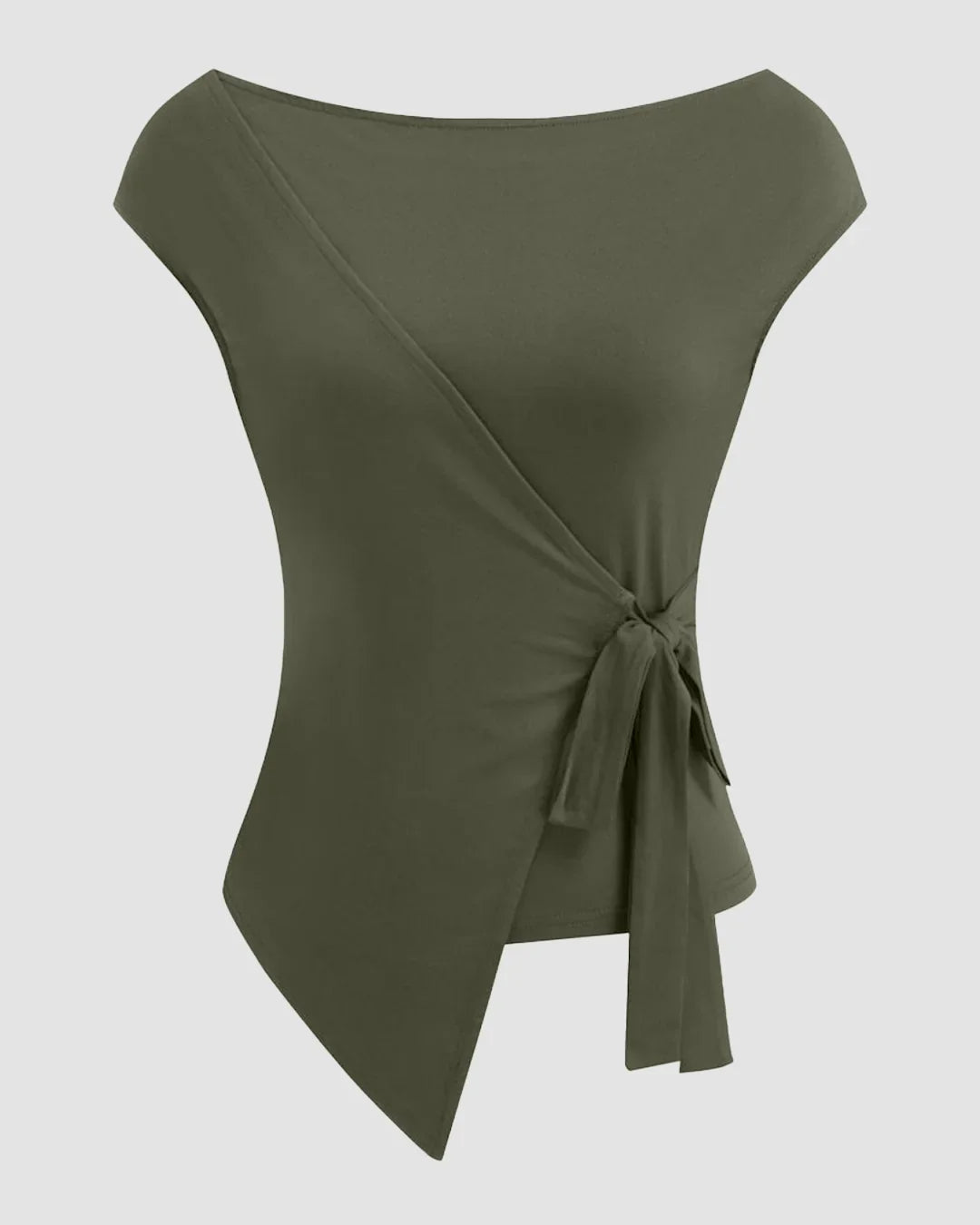 Boat Neck Wrap Top in Olive