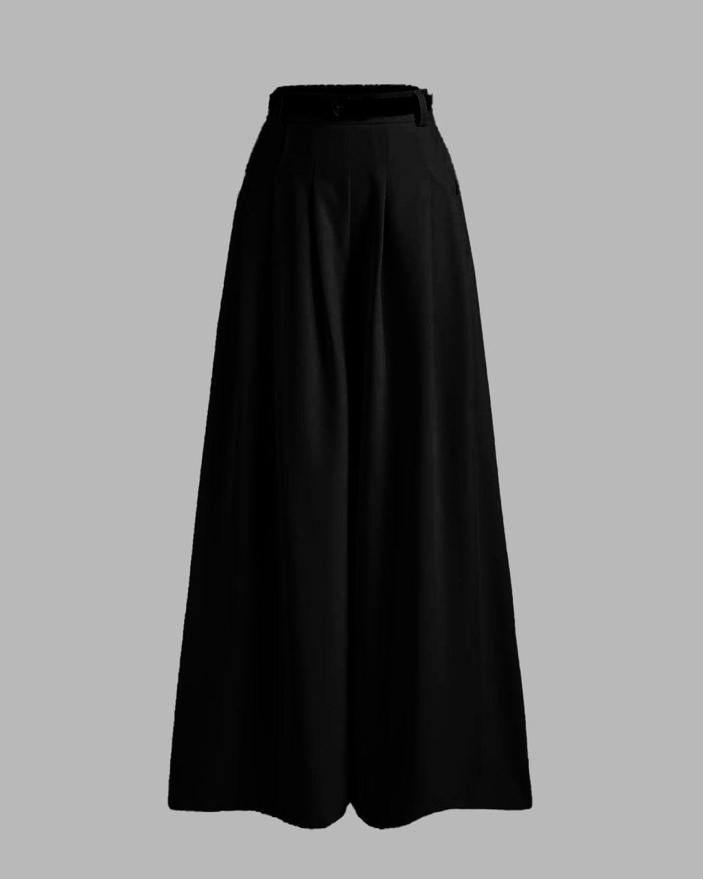 Mid-Rise Woven Black Wide-Leg Pleated Trousers Without Belt