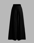 Mid-Rise Woven Black Wide-Leg Pleated Trousers Without Belt