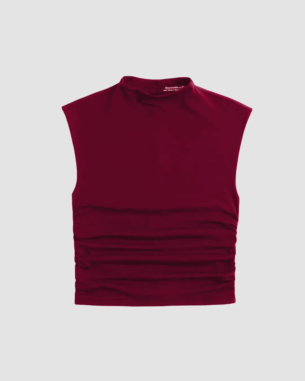 Sleeveless Mock Neck Ruched Fitted Top In Burgundy