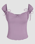 Tie Strap Sweetheart Neck Sleeveless Top in Lilac
