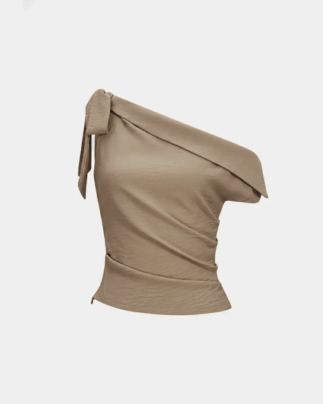 Tie-Up One Shoulder Asymmetric Ruched Sleeveless Cami Top in Brown