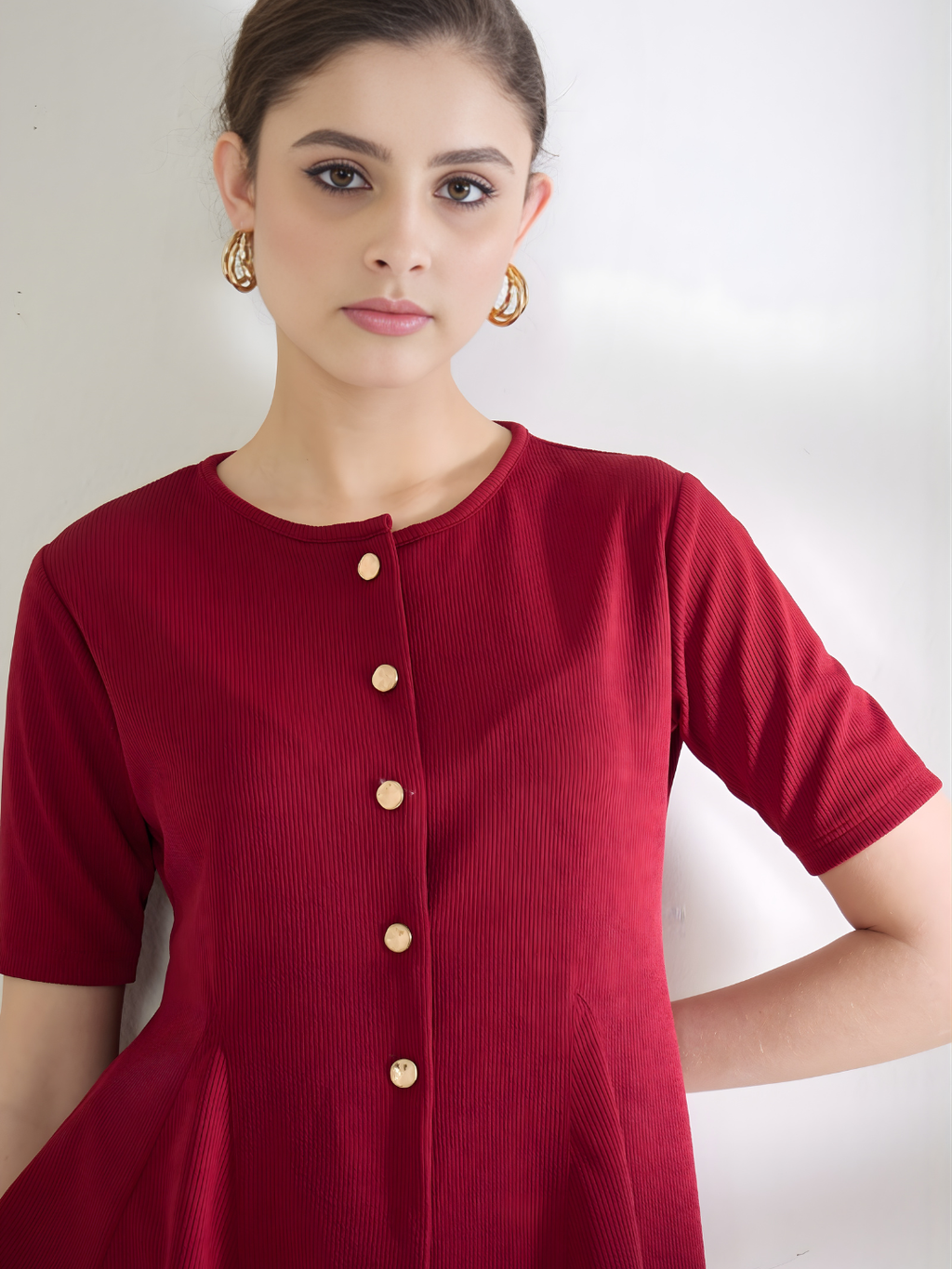 Stretchable Ribbed Flared Peplum Top