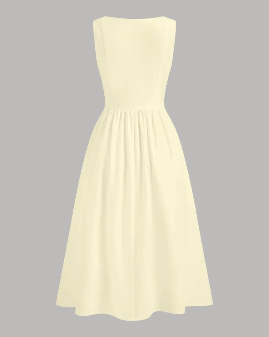 Sleeveless Square Neck A-Line Midi Dress in Vanilla
