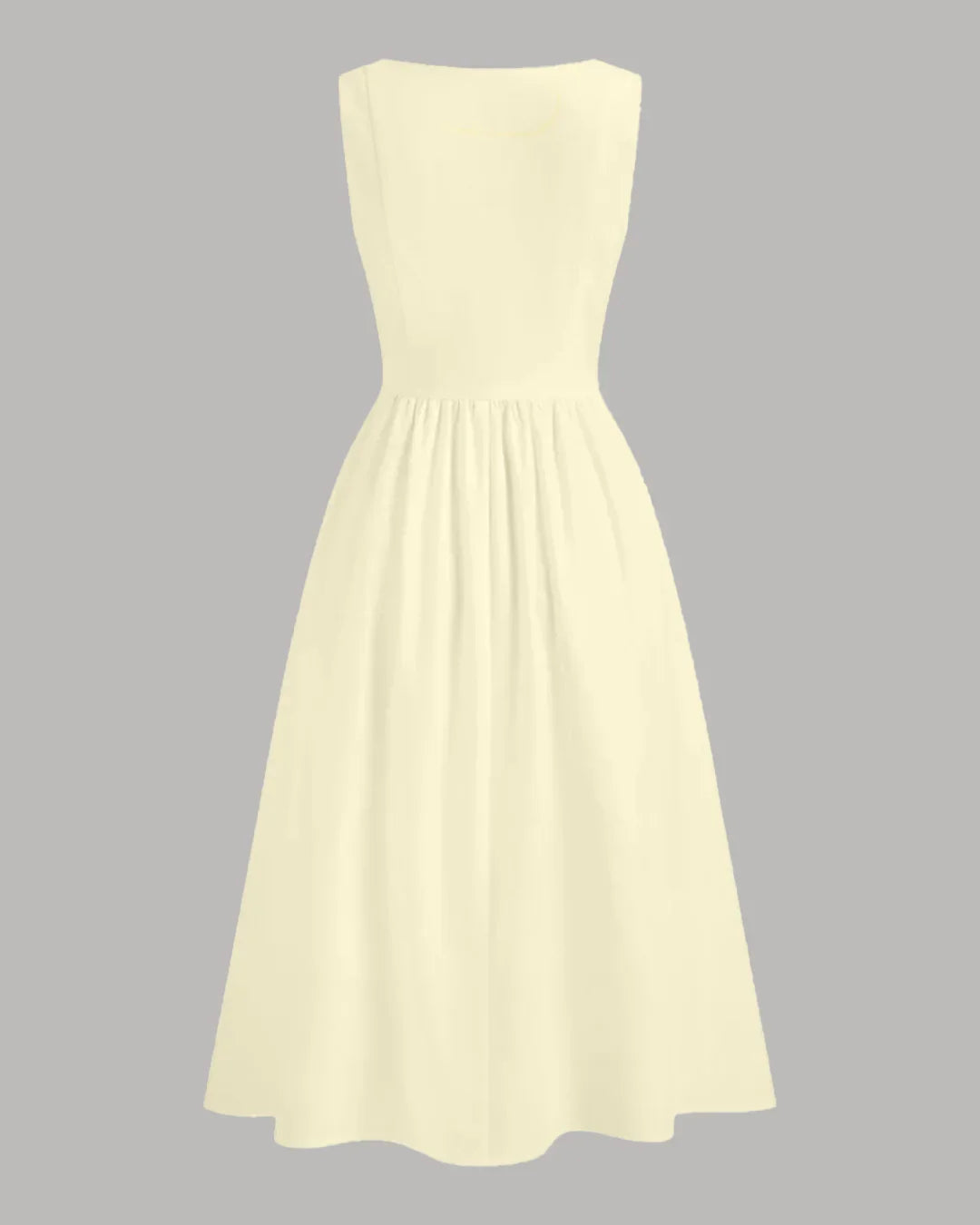 Sleeveless Square Neck A-Line Midi Dress in Vanilla