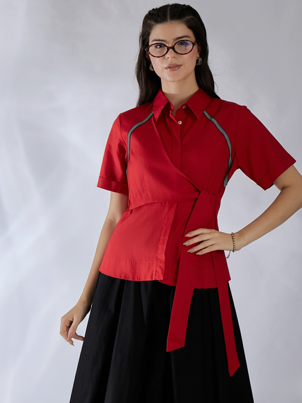 Pure Cotton Waist Tie-Up Shirt
