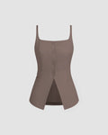 Sleeveless Button Down Corset Style Top in Cappuccino