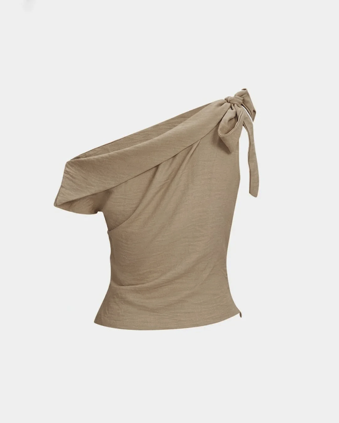 Tie-Up One Shoulder Asymmetric Ruched Sleeveless Cami Top in Brown