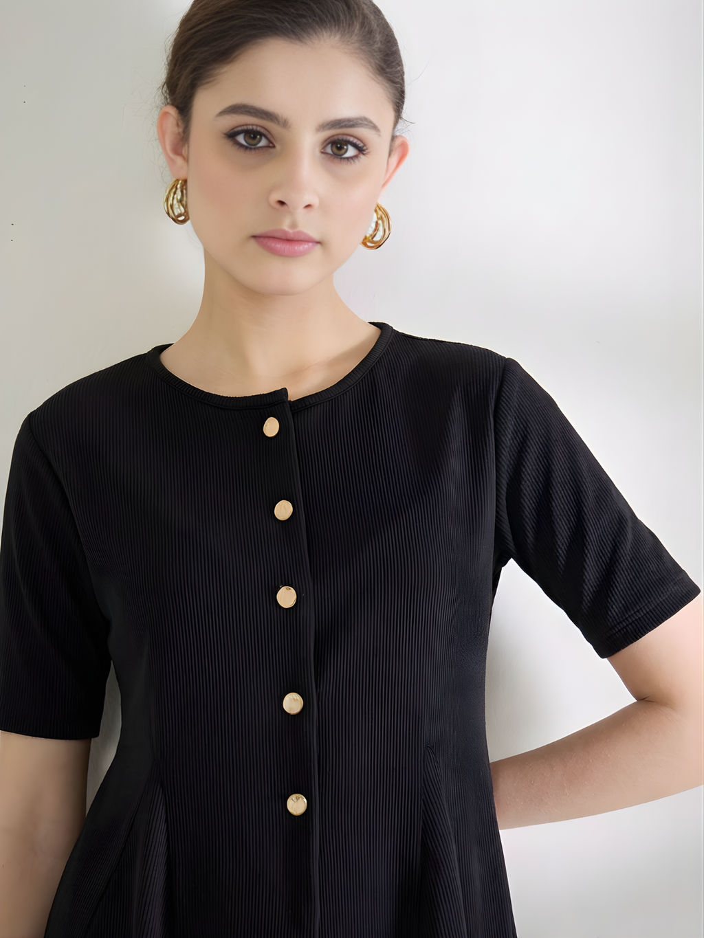 Stretchable Ribbed Flared Peplum Top