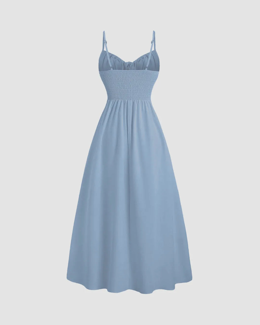 Solid Color High Split Casual Spaghetti Strap Midi Dress In English Blue