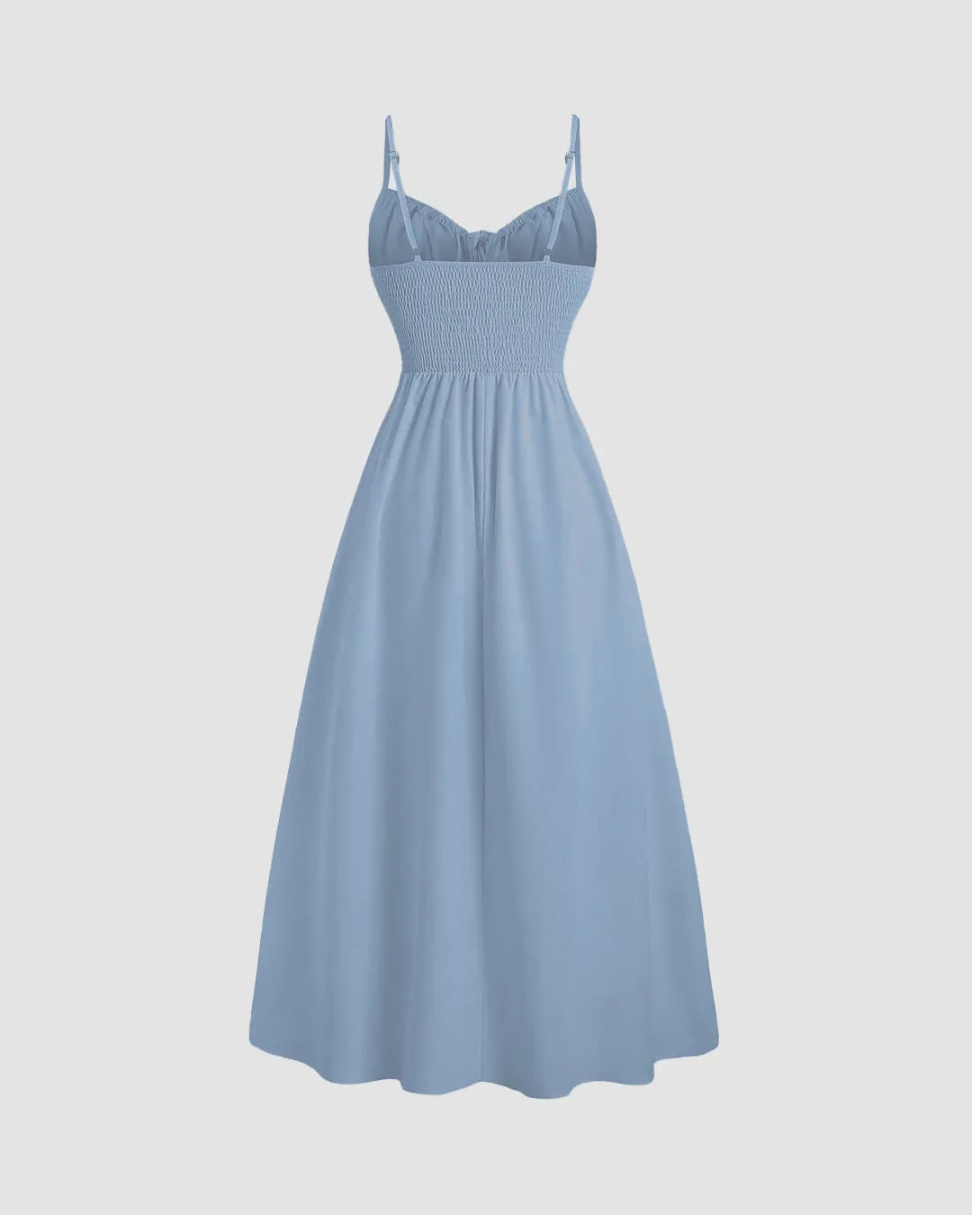 Solid Color High Split Casual Spaghetti Strap Midi Dress In English Blue