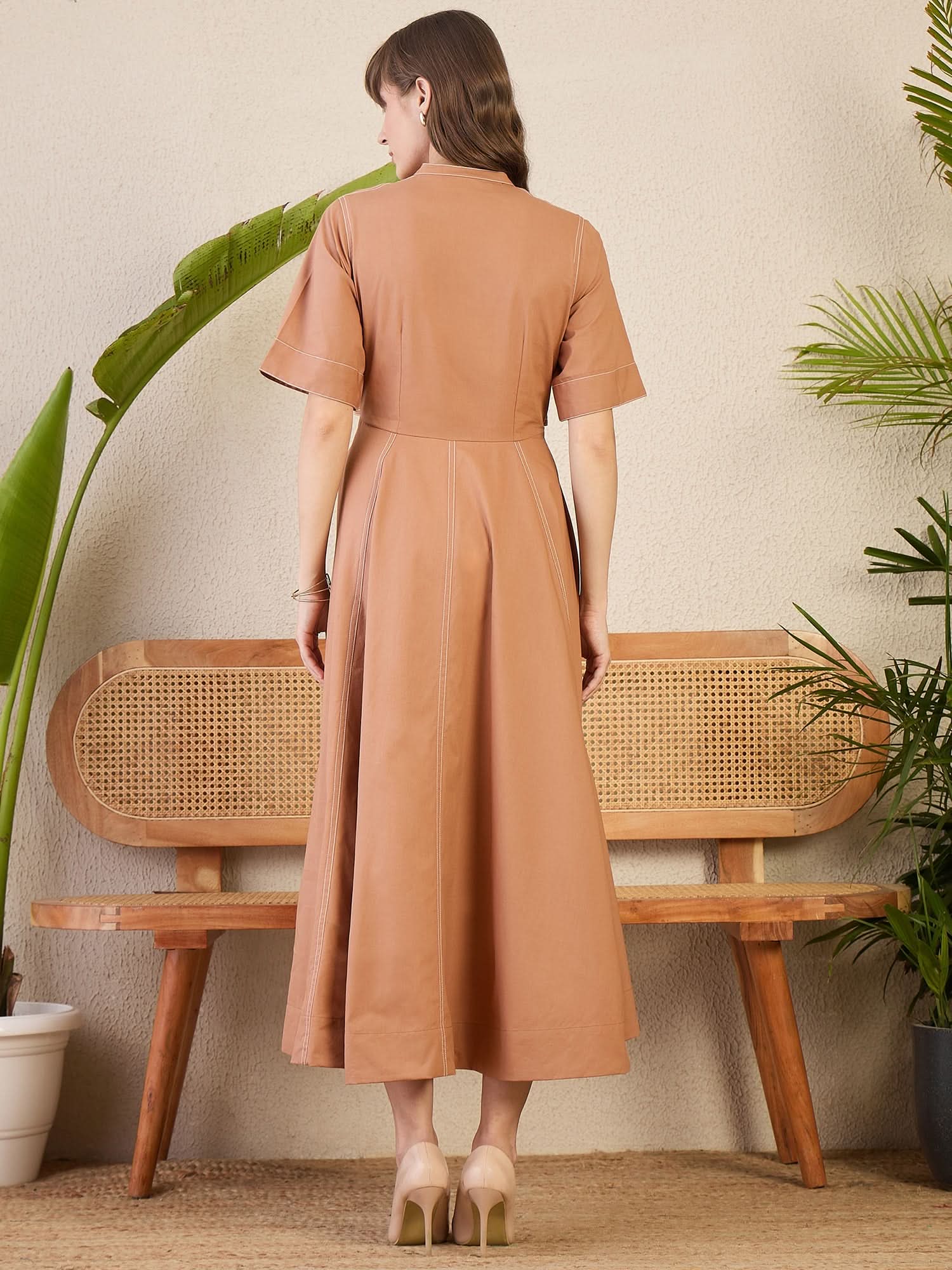 Corset Panelled Midi Cotton Dress