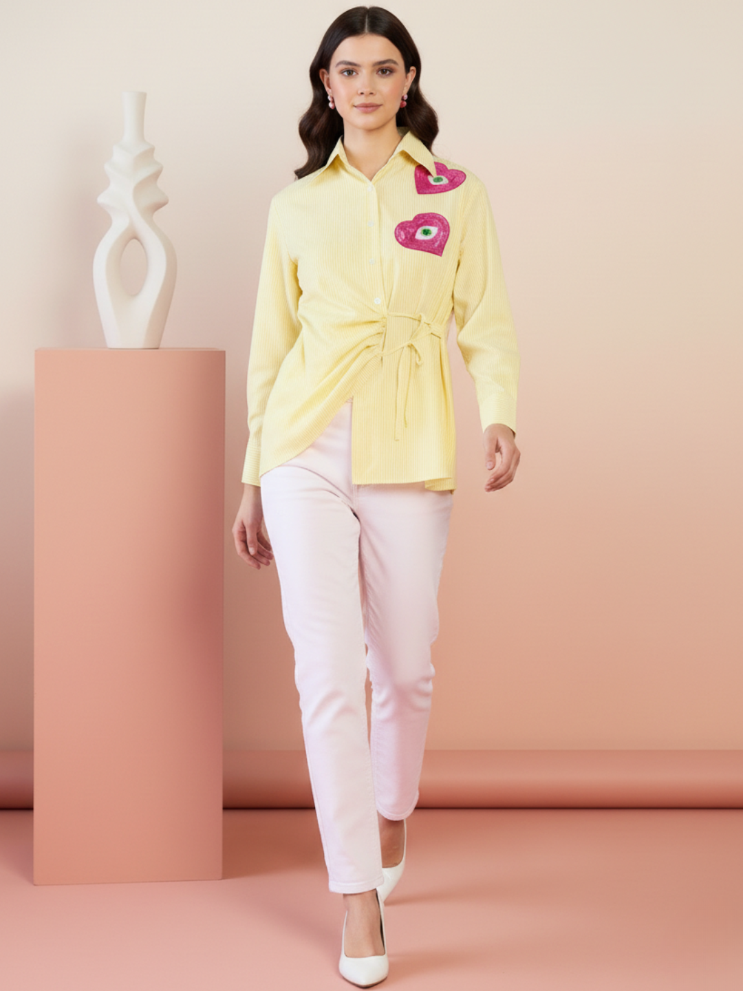 Pure Cotton Tie-Up Sequinned Shirt