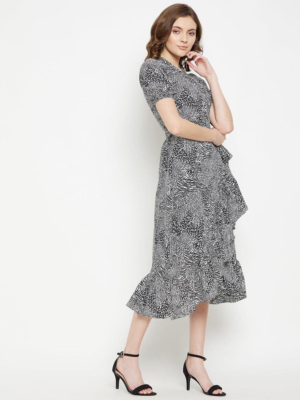Animal Print Midi Wrap Dress