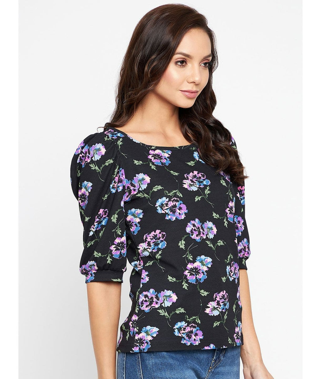 Cotton Floral Printed Stretchable Puff Sleeve Top